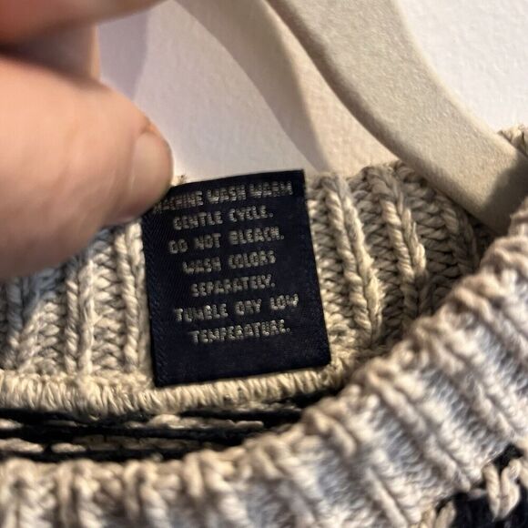Vintage Gray Black Snowflake Knit Grandpa Sweater Mens XL Winter Cotton *Flaw - Picture 4 of 11